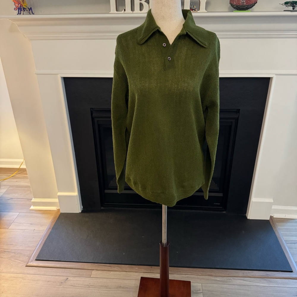 Vintage Kandahar Olive Mohair & Wool Polo Sweater – Size M